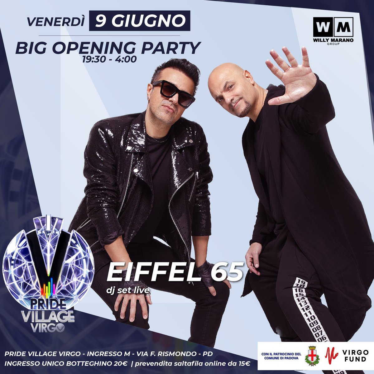 Dopo aver annunciato LEVANTE, ecco i secondi ospiti di apertura: sono gli <a href="/Eiffel65Band/">Eiffel 65</a> con i loro più grandi successi mixati live.

Tutto il programma: pridevillage.it

Salta tutte le file con la prevendita online: ticketmaster.it/artist/pride-v…