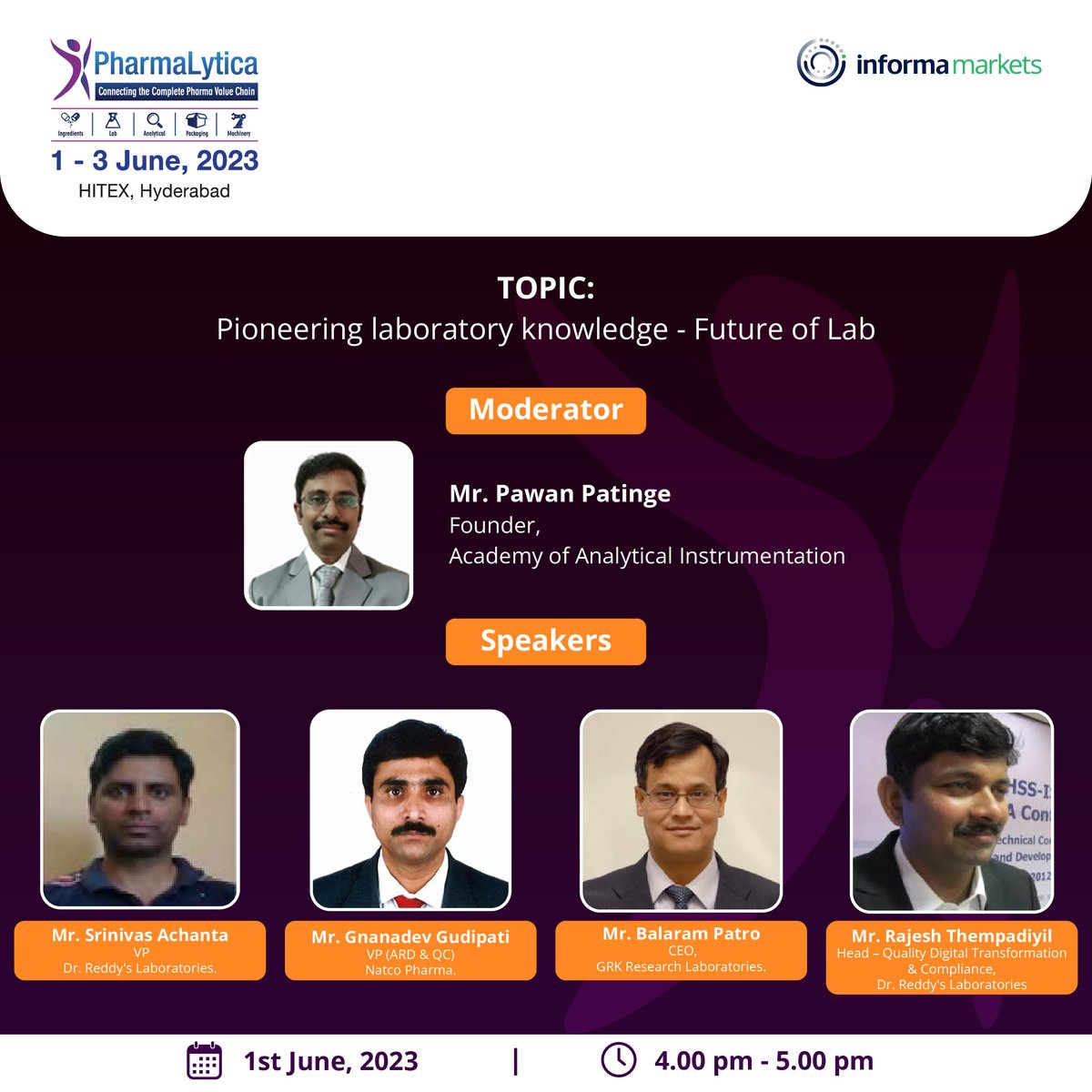 Awaiting to future-proof your lab? Here’s our panelists to share some insights on reviewing outdated processes, building sustainable labs and integrating digitalization, automation and AI to create Smart Labs.

#PharmaIsHere #Pharmalytica23 #2daystogo #PharmaIndustry #Speakers