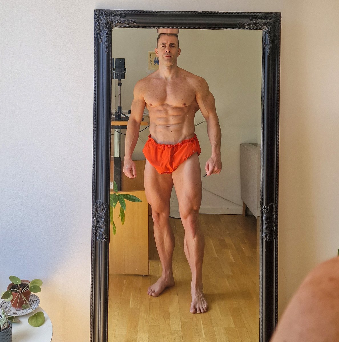 They: You forgot to train your legs, bro!? 😆 Me: Flexing those  plant-powered quads during a home workout, and suddenly my \, image size:1188x1200