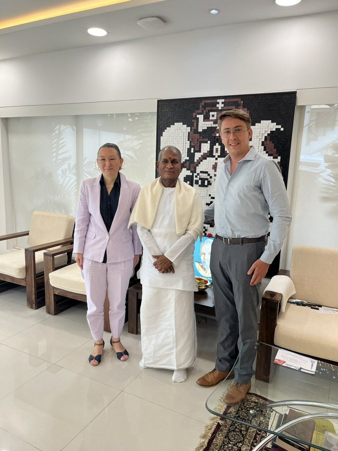 Ilayaraja invited for the French National Day.
Invited by Ms. Lise Talbot Barré, Consul General of France, Pondicherry & Chennai, along with Mr. Damien Berville, French Foreign Trade Advisor.
#FrenchNationalDay #ilayaraja