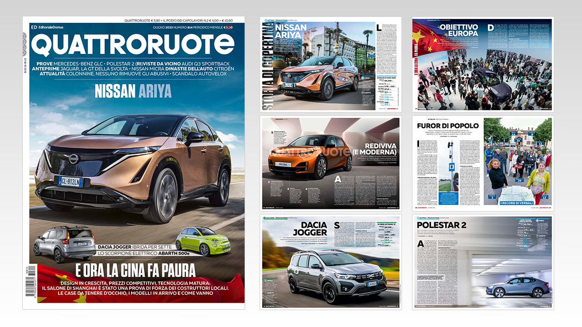 Scopri #4R di giugno con la prova della #Nissan #Ariya (in compagnia di un lettore), il dossier sulla #Cina con le Case più promettenti e i modelli in arrivo, l'inchiesta sugli #abusivi (impuniti) delle #colonnine e l'anteprima della nuova #Micra -> bit.ly/3Lne5V6 #auto