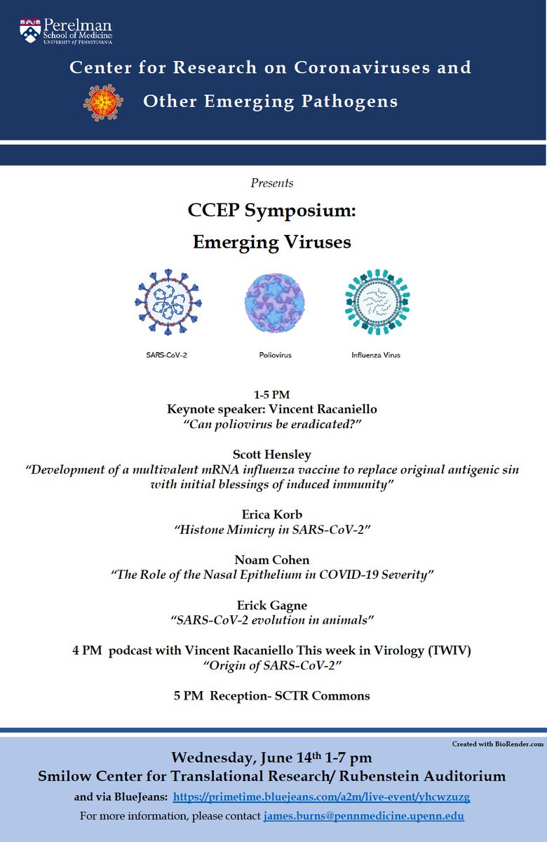 Excited about the upcoming Symposium on Emerging Viruses June 14 hosted by the Penn Center for Research on Coronaviruses and Other Emerging Pathogens. Check it out!
