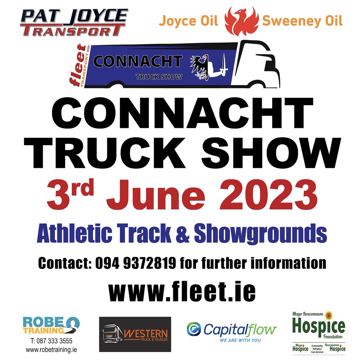 Fleet Transport (@fleettransport) on Twitter photo Each truck entered for Connacht Truck Show Claremorris on Saturday 3 June will receive a welcome pack, includes the much sought after commemorative rosette! In association with Mayo Roscommon Hospice. See you there! <a href="/MayoRoscHospice/">Mayo/Rosc Hospice</a> <a href="/SweeneyOil/">Sweeney Oil</a> <a href="/Capitalflow_IRL/">Capitalflow</a> <a href="/WesternTandT/">Western T&T</a> Each truck entered for Connacht Truck Show Claremorris on Saturday 3 June will receive a welcome pack, includes the much sought after commemorative rosette! In association with Mayo Roscommon Hospice. See you there! <a href="/MayoRoscHospice/">Mayo/Rosc Hospice</a> <a href="/SweeneyOil/">Sweeney Oil</a> <a href="/Capitalflow_IRL/">Capitalflow</a> <a href="/WesternTandT/">Western T&T</a>