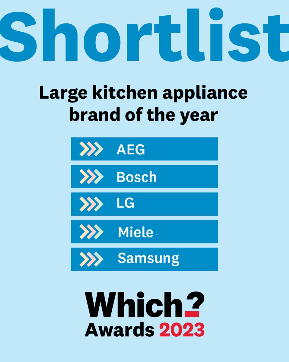 Which? (@WhichUK) on Twitter photo 2023-05-30 12:40:07 📢 Which? Awards 2023 shortlist. Large Kitchen Appliance Brand of the Year AEG @BoschHomeUK @LGUK Miele @SamsungUK #WhichAwards2023 📢 Which? Awards 2023 shortlist. Large Kitchen Appliance Brand of the Year AEG @BoschHomeUK @LGUK Miele @SamsungUK #WhichAwards2023