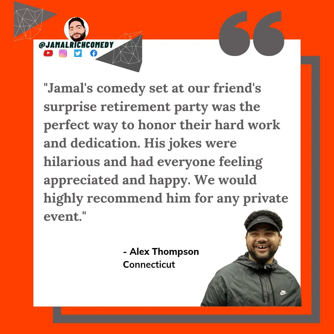 JamalRichComedy's tweet photo. 🌟 Testimonial Tuesday 🌟 Had an amazing time working with Mr. Thompson to bring this event to life and create some comedy magic. https://t.co/bW2FDARZWP
