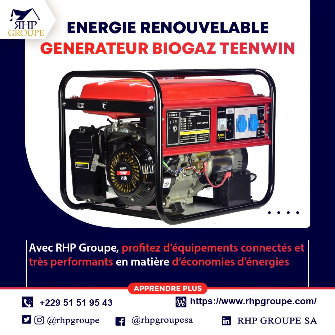 rhpgroupe's tweet photo. Doter vous de notre générateur biogaz et soyez à l'abri des coupures intempestives Avec RHP Groupe vous faites des économies en respectant l’environnement ! 

☎️ +22951519543⁠
📌 https://t.co/NX6hvBPVIG

#rhpgroupe #usa #canada #africa #generator #biogas #energysaving #zerowaste https://t.co/ykvmaBF7Pq