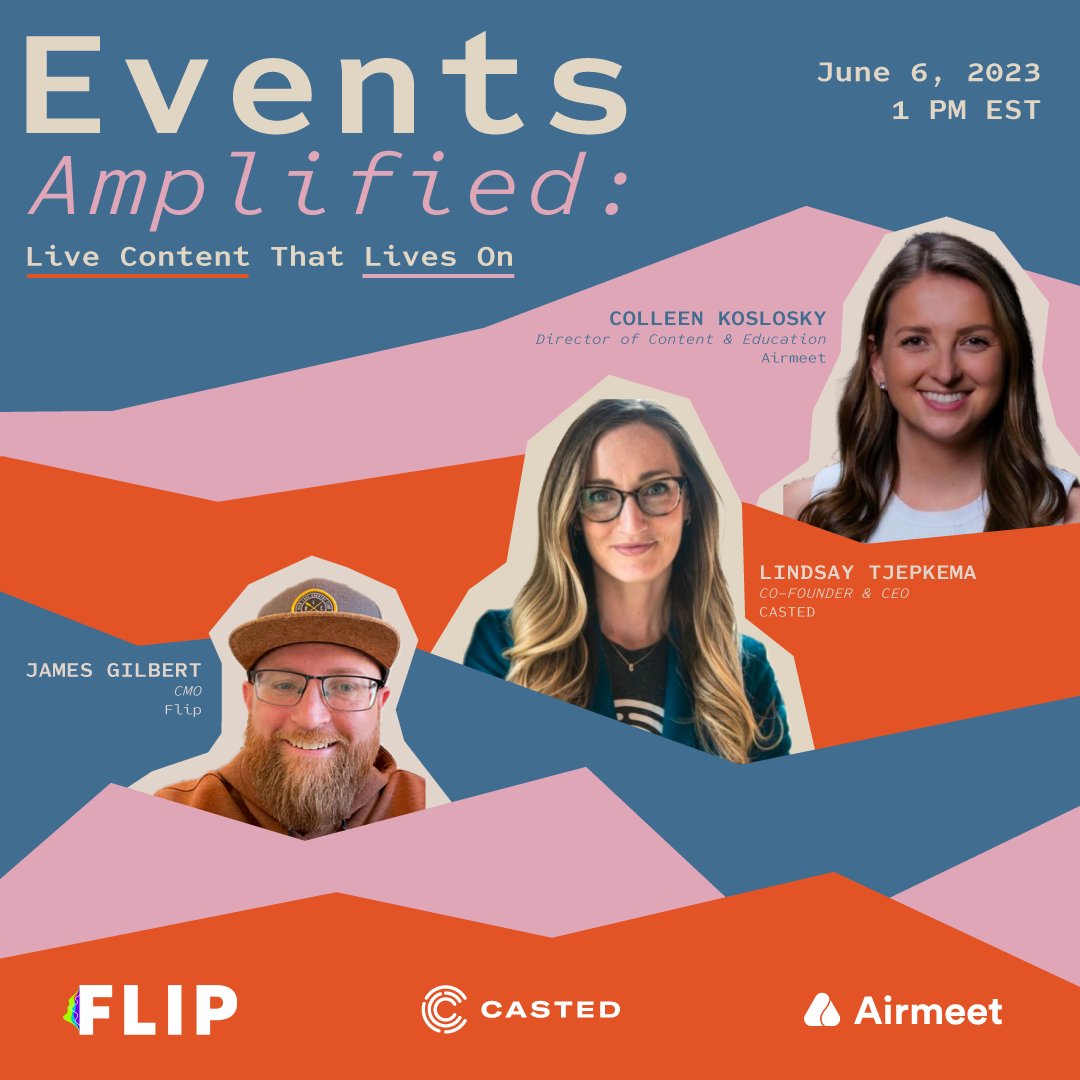 LindsayTjepkema's tweet image. 📢 Reminder: Mark your calendars! 🗓️

Join June 6th at 1pm ET for Events Amplified: Live Content That Lives On 🎥🌟

Register below so you won't miss out on this fantastic opportunity ⤵️
casted.me/43aMUVd

Let's make your events unforgettable! 🎉📣

#Casted #Airmeet #FlipCX