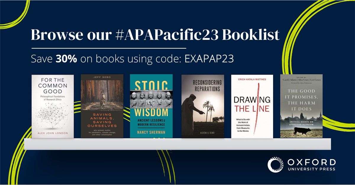Oxford Philosophy (@OUPPhilosophy) on Twitter photo 2023-05-30 12:49:24 Explore books by remarkable OUP authors from @OlufemiOTaiwo, Barbara Herman, @AlexJohnLondon, Mark Timmons, Oron Shagrir, Cara Nine, Cheryl Misak, and many more via our APA Pacific booklist. Save 30% off all titles by using code EXAPAP22 at the checkout: bit.ly/3o98jy5 Explore books by remarkable OUP authors from @OlufemiOTaiwo, Barbara Herman, @AlexJohnLondon, Mark Timmons, Oron Shagrir, Cara Nine, Cheryl Misak, and many more via our APA Pacific booklist. Save 30% off all titles by using code EXAPAP22 at the checkout: bit.ly/3o98jy5