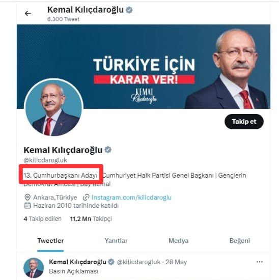 İki gündür tweet paylaşmadığınız gibi, profilinizi de güncellememişsiniz Sn <a href="/kilicdarogluk/">Kemal Kılıçdaroğlu</a> İyisiniz umarım?!