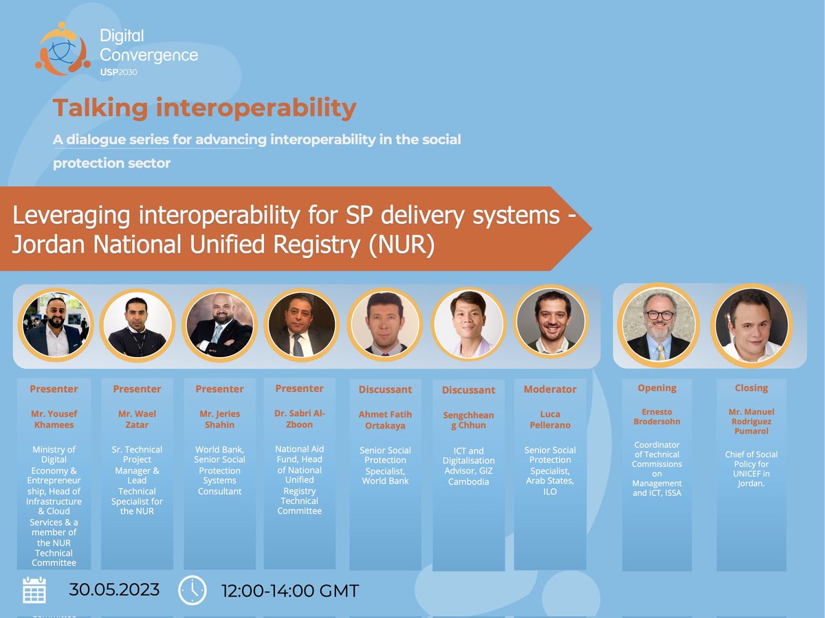 JamesJumba's tweet photo. HAPPENING NOW 🚨
#SPorgWebinar 
Talking Interoperability: Leveraging interoperability for SP delivery systems - Jordan National Unified Registry (NUR)
Part of the @sp_convergence dialogue series for advancing interoperability in the SP sector.
#MIS #SocialRegistry #DigitalSP https://t.co/gHZdrWN4Mp