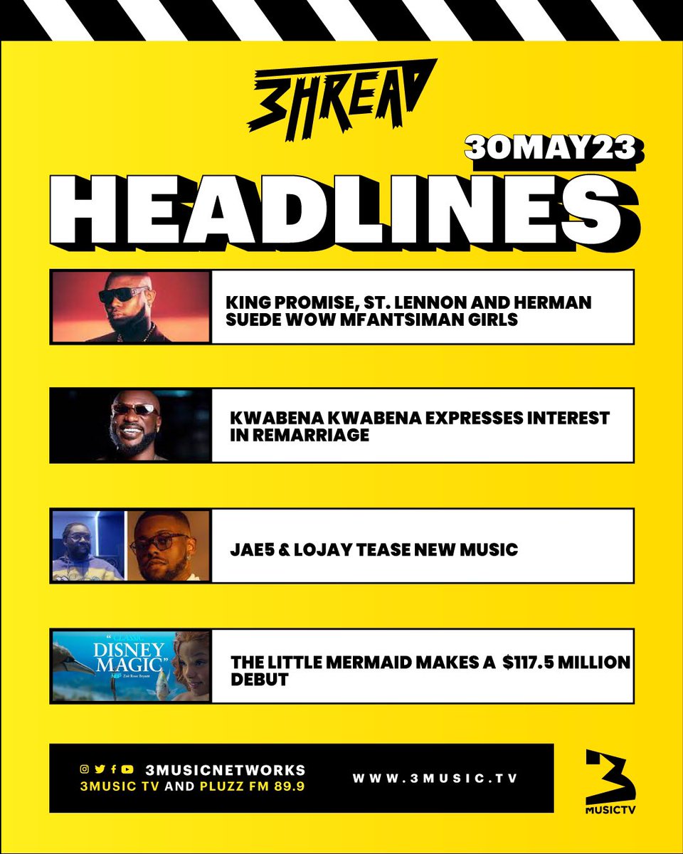 3musicnetworks's tweet image. It's time for #3hreadlines our #3fam. @essilfua_ has all the juicy entertainment news bundled in our headlines for you all.

Tune in now!

#EntertainmentNews