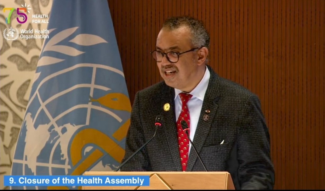 YouthdelegateNL's tweet photo. "We live in a time of deep political division: we must work to find common ground. We will find that health can be a bridge to peace."

Closing remarks of @DrTedros at the closing ceremony of the 76th WHA.
#WHO #WHA76 https://t.co/TWAkbTjO98