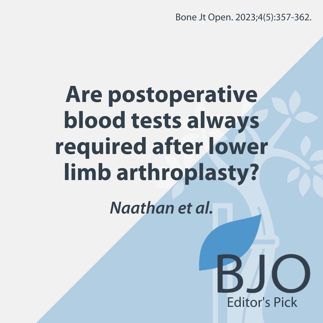 bjjeditor's tweet image. As we continue our move towards fast-track and day-case surgery it is good to see such excellent pathway optimisation.

#Arthroplasty #BloodTest #JointReplacement #BJO

boneandjoint.org.uk/Article/10.130…