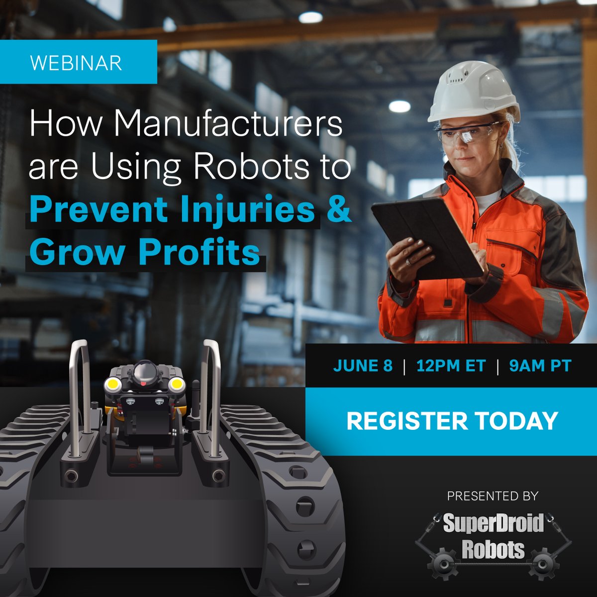 Manufacturing operations, safety, &amp; facility managers – join us June 8 to see how our customers increase safety, lower downtime &amp; grow profits with robots.

Learn how a $4K robot delivered $1M+ in savings for 2 manufacturers!

Register at hubs.la/Q01QpftF0

#Manufacturing