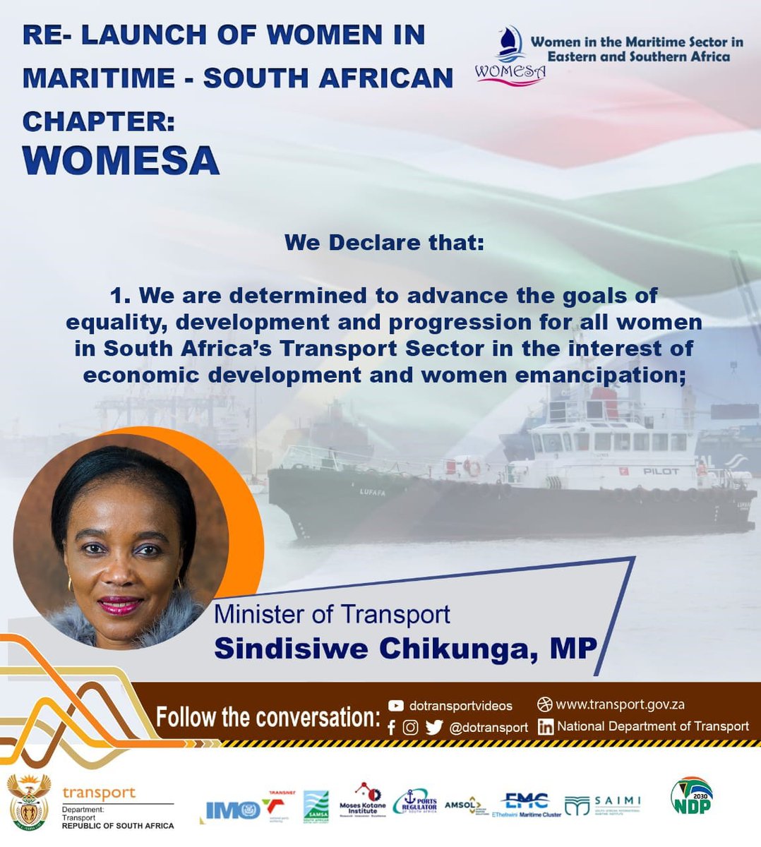 Dotransport's tweet photo. RE-LAUNCH of WOMEN IN MARITIME - SOUTH AFRICAN CHAPTER (WOMESA)
#WOMESA https://t.co/Z5756PKf0H