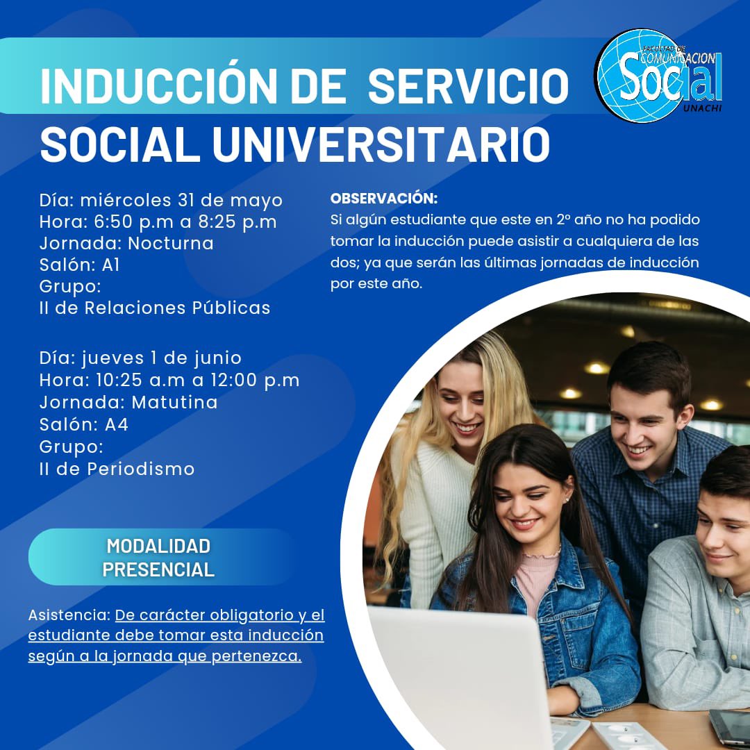 #RecorridoUNACHI <a href="/unachipanama/">UNACHI</a> La Facultad de Comunicación Social anuncia jornada de inducción de Servicio Social Universitario.