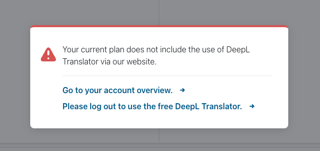borys_kupar's tweet photo. I love @DeepLcom and have recently signed up to have an API token and try using it with the Raycast, and see if that flow works for me. But now I can only use the website once I log out. But why? https://t.co/ux8GY5R2Ya