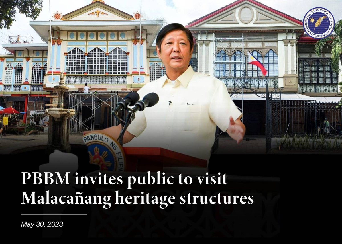 pcogovph's tweet photo. President Ferdinand R. Marcos Jr. on Tuesday invited the public to visit the Malacañang heritage structures and catch a glimpse of the country’s history.

Read: https://t.co/MnMWQgwuD4 https://t.co/xHaQJOsNVG