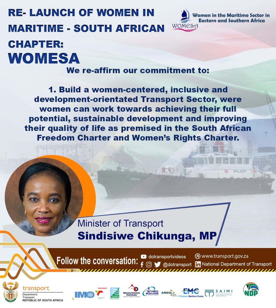 Dotransport's tweet photo. RE-LAUNCH of WOMEN IN MARITIME - SOUTH AFRICAN CHAPTER (WOMESA)
#WOMESA https://t.co/GWeBc937X9