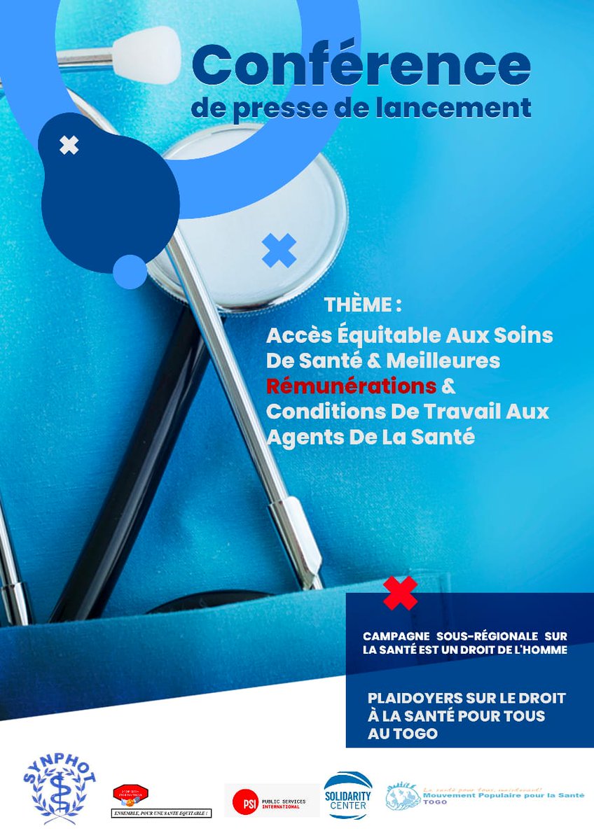 Conférence organisé par l'affilié togolais de l'ISP #SYNPHOT, le mercredi  31 mai 2023 à 14h30 à la maison de la Santé, Siège du SYNPHOT, à Avenou, Lomé, #Togo