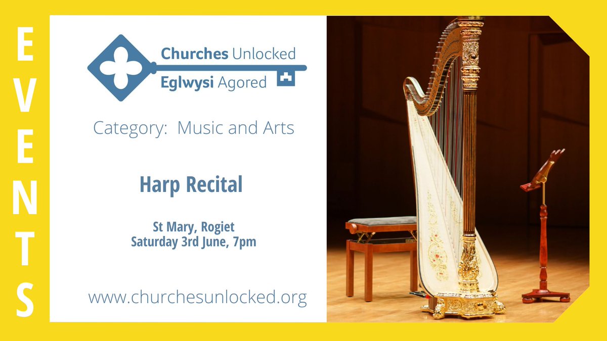 Enjoy some soothing music this Saturday in St Mary's Rogiet as part of the #ChurchesUnlocked festival. #harp #rogiet