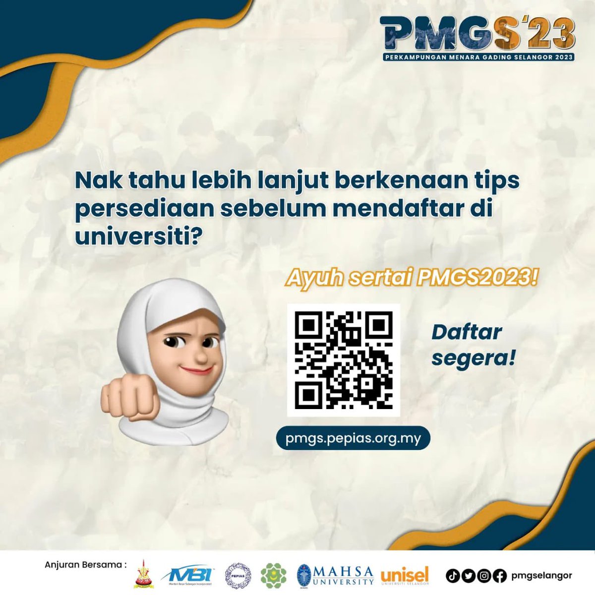 pmgselangor's tweet photo. TIPS PERSEDIAAN SEBELUM MENDAFTAR KE UNIVERSITI

Sebelum daftar ke universiti kena buat apa? Apa yang perlu disediakan? 🤔

Nak tahu lebih lanjut berkenaan tips persediaan sebelum mendaftar ke universiti?

Jom Daftar PMGS23 ! : 
https://t.co/YI4YpX3QrP 

#PMGS23
#PEPIAS
#GPHU https://t.co/CBa7GIBlou