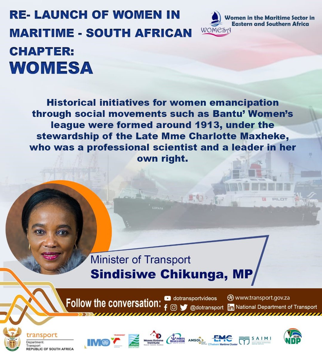 Dotransport's tweet photo. RE-LAUNCH of WOMEN IN MARITIME - SOUTH AFRICAN CHAPTER (WOMESA)
#WOMESA https://t.co/zHzH92XugZ