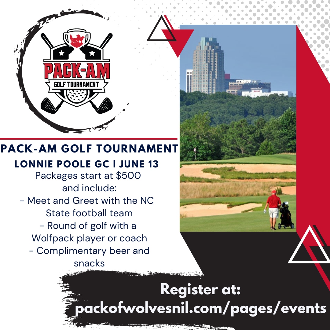 One Pack NIL Collective (@onepacknil) on Twitter photo Only TWO weeks until the inaugural Pack-Am Golf Tournament tees off! 🐺⛳
You'll be playing with the Pack at <a href="/LPGCncstate/">Lonnie Poole Golf Course</a> on June 13! Each group will feature a <a href="/PackFootball/">NC State Football</a> coach or player 🏌️♂️
Register: packofwolvesnil.com/products/inaug…
#GoPack #PackofWolves Only TWO weeks until the inaugural Pack-Am Golf Tournament tees off! 🐺⛳
You'll be playing with the Pack at <a href="/LPGCncstate/">Lonnie Poole Golf Course</a> on June 13! Each group will feature a <a href="/PackFootball/">NC State Football</a> coach or player 🏌️♂️
Register: packofwolvesnil.com/products/inaug…
#GoPack #PackofWolves