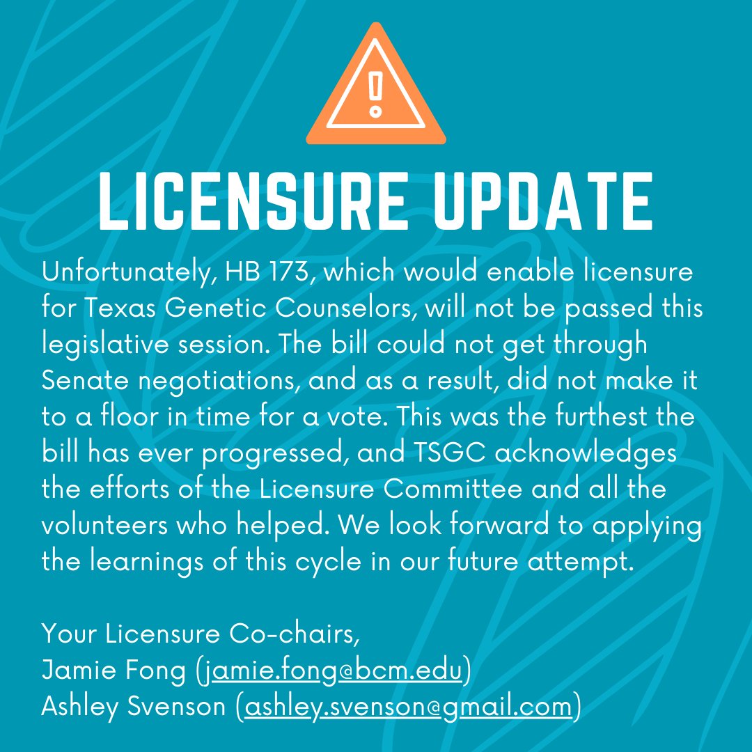 We are very grateful to the licensure committee and to membership for helping our bill make historic progress during this legislative session.

#GeneChat