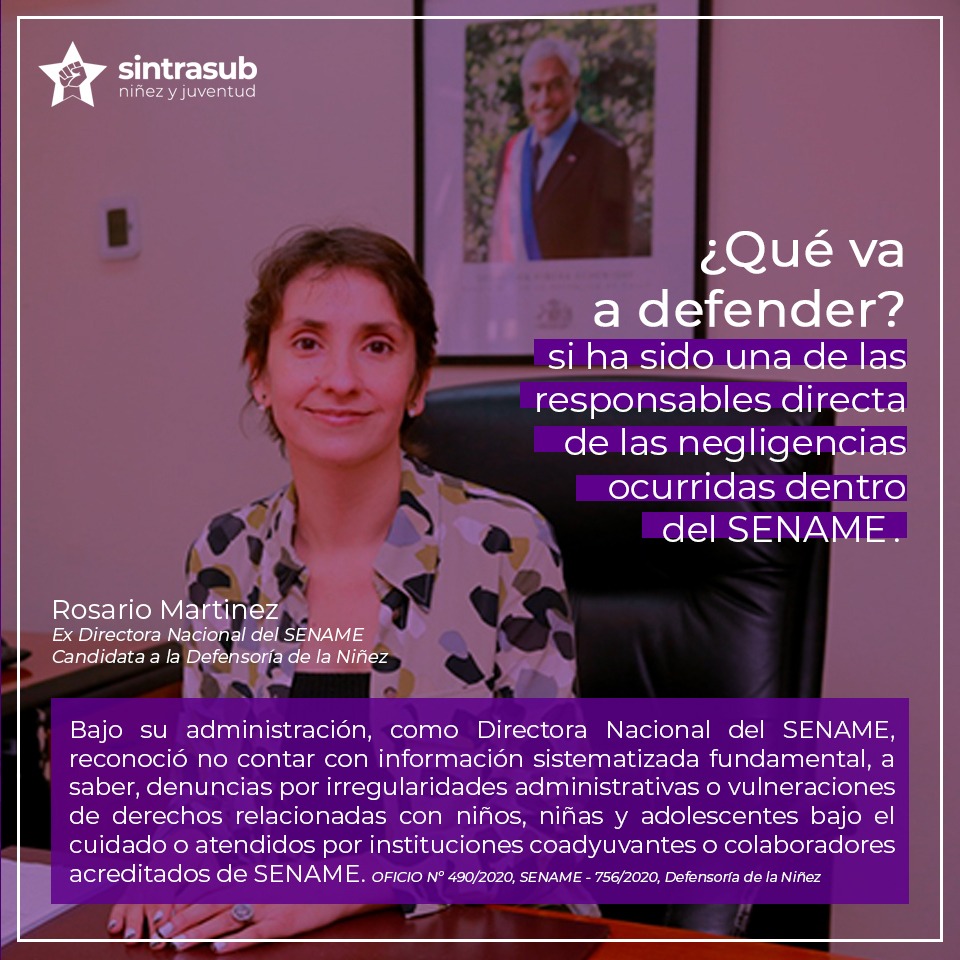 sintrasub's tweet photo. La mismísima @defensorianinez expuso claramente, en Of 756/2020, que el sename, bajo adm. de Rosario Martinez no contaba con información respecto a vulneraciones de derecho. Hoy, es una de las candidatas para asumir la Defensoria. @DignidadFabiola @senadorLatorre @daniel_nunez_a https://t.co/qHMYv0hv9M