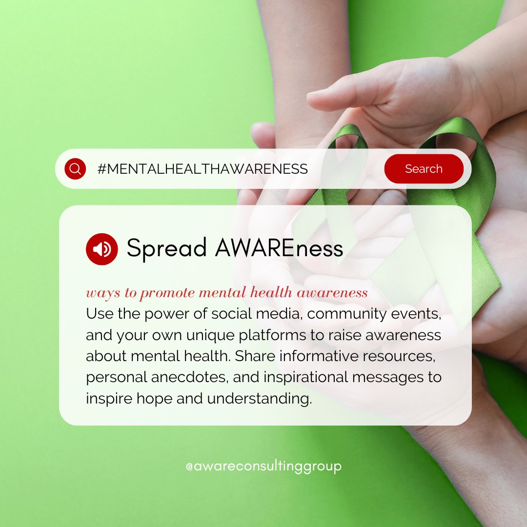 awareglobal2023's tweet photo. Use the power of social media, community events, and your own unique platforms to raise awareness about mental health. Share informative resources, personal anecdotes, and inspirational messages to inspire hope and understanding. ❣️ https://t.co/59ZmpjVraQ