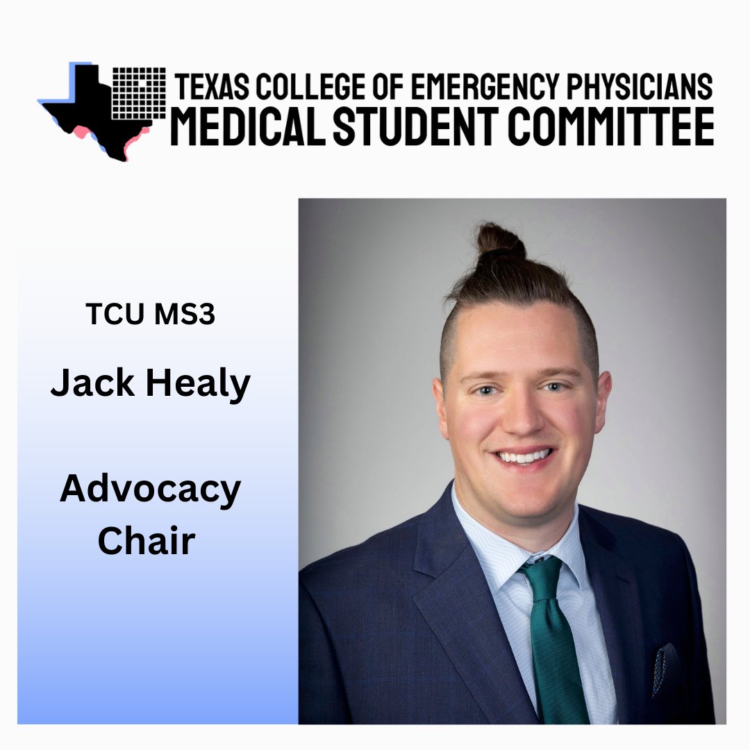 Today’s MSC Leadership reveal is our Advocacy Chair, TCU MS3 Jack Healy!

Jack is drawn to EM by his love of the diverse patients, varied pathology, creative thinking and problem-solving, and the opportunity to help patients who are often excluded from care outside of the ED.