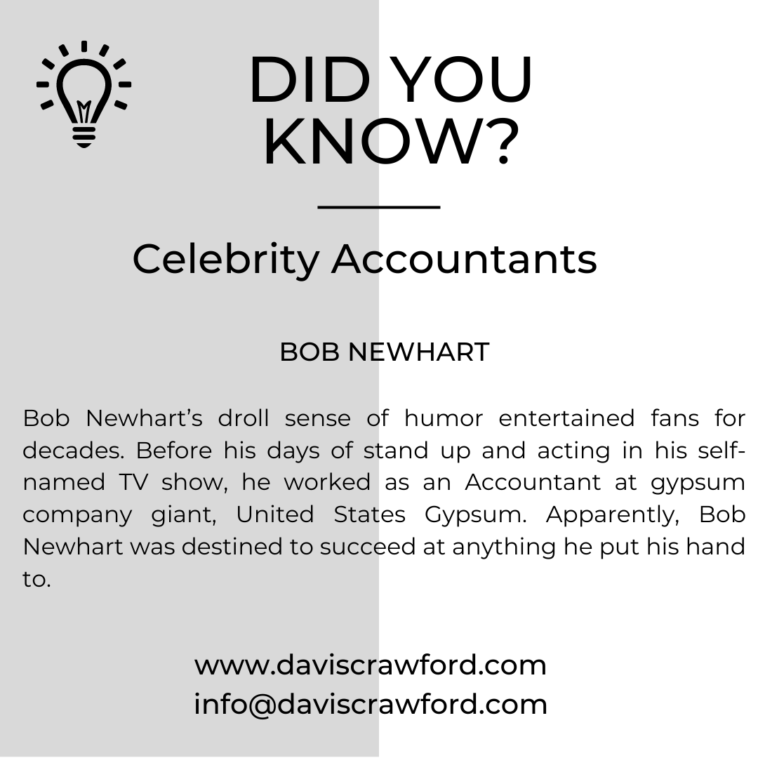 Did you know? Celebrity Accountant Edition – Bob Newhart! 

#celebrity #accountant #cpa #bobnewhart