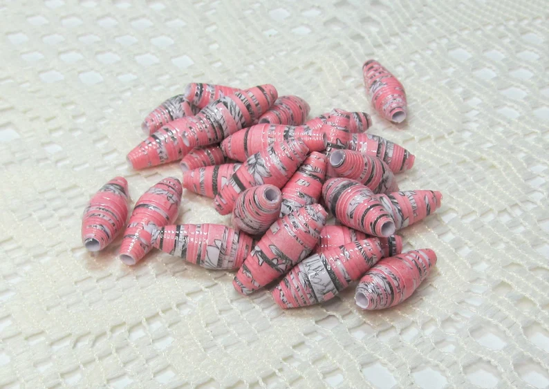 Paper Beads, Loose Handmade Jewelry Making Supplies Craft Supplies Barrel Black and White Sunflowers on Pink etsy.me/3MFD4nc via @Etsy #thepaperbeadboutique #floralbeads #handmadebeads #handmadesupplies #paperbeadsupplies