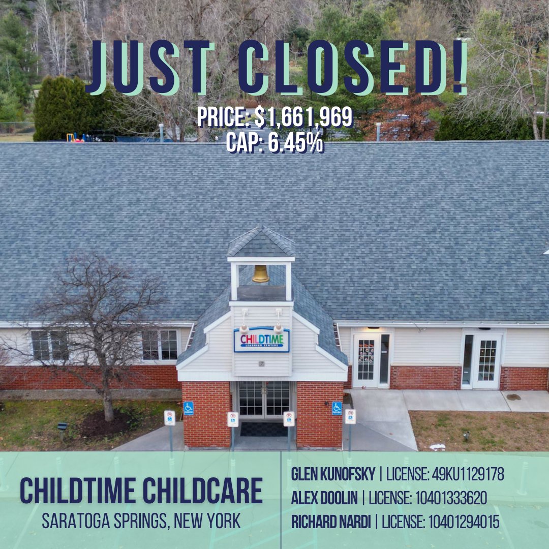 wearesurmount's tweet photo. Recently closed! Childtime Childcare in Saratoga Springs, New York.

Alex Doolin | adoolin@nnnpro.com | License: 10401333620
Richard Nardi | rnardi@nnnpro.com | License: 10401294015
@GlenKunofsky | License: 49KU1129178

#justclosed #cre #commercialrealestate #creproperty #propertyforsale #propertyinvestment #invest #investment #investmentproperty #netlease #netleaseinvestments #triplenet #triplenetlease #triplenetinvestment #nnn #nnnforsale #nnninvestment #nnnpro #nnnprogroup #nnnproperties #nnnpropertiesllc #nnnproperty #childcare #childtime #saratoga #nyrealestate #newyorkrealestate #realestate #1031exchange