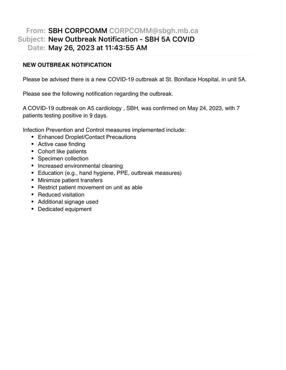 bkives's tweet image. St. Boniface hospital has notified staff of #COVID19 outbreaks on a cardiac ward and a medicine ward over the past several days.
