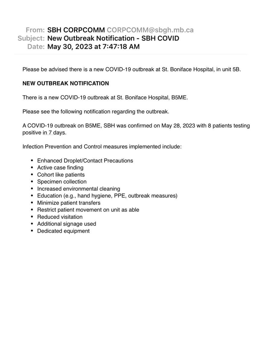 bkives's tweet image. St. Boniface hospital has notified staff of #COVID19 outbreaks on a cardiac ward and a medicine ward over the past several days.