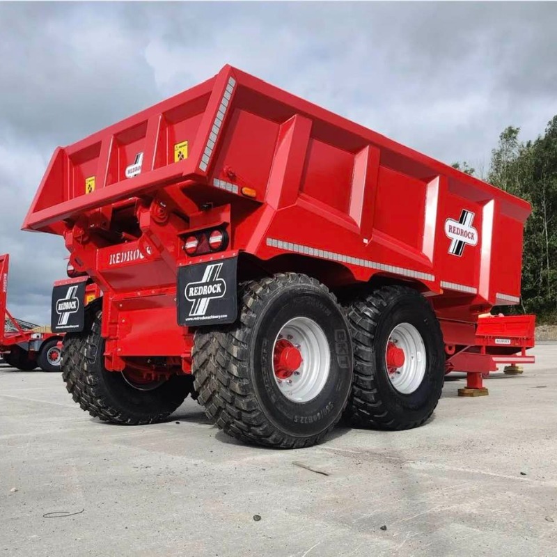 20t Redrock High-Tip dump trailer, Very heavy duty construction, spring ride hitch, heavy duty high speed axles and suspension, 650/50 R22.5 BKT tires on stock trailer. $66,500.00 CAD, Roughly $51,150.00 USD, Dealer inquires welcome.