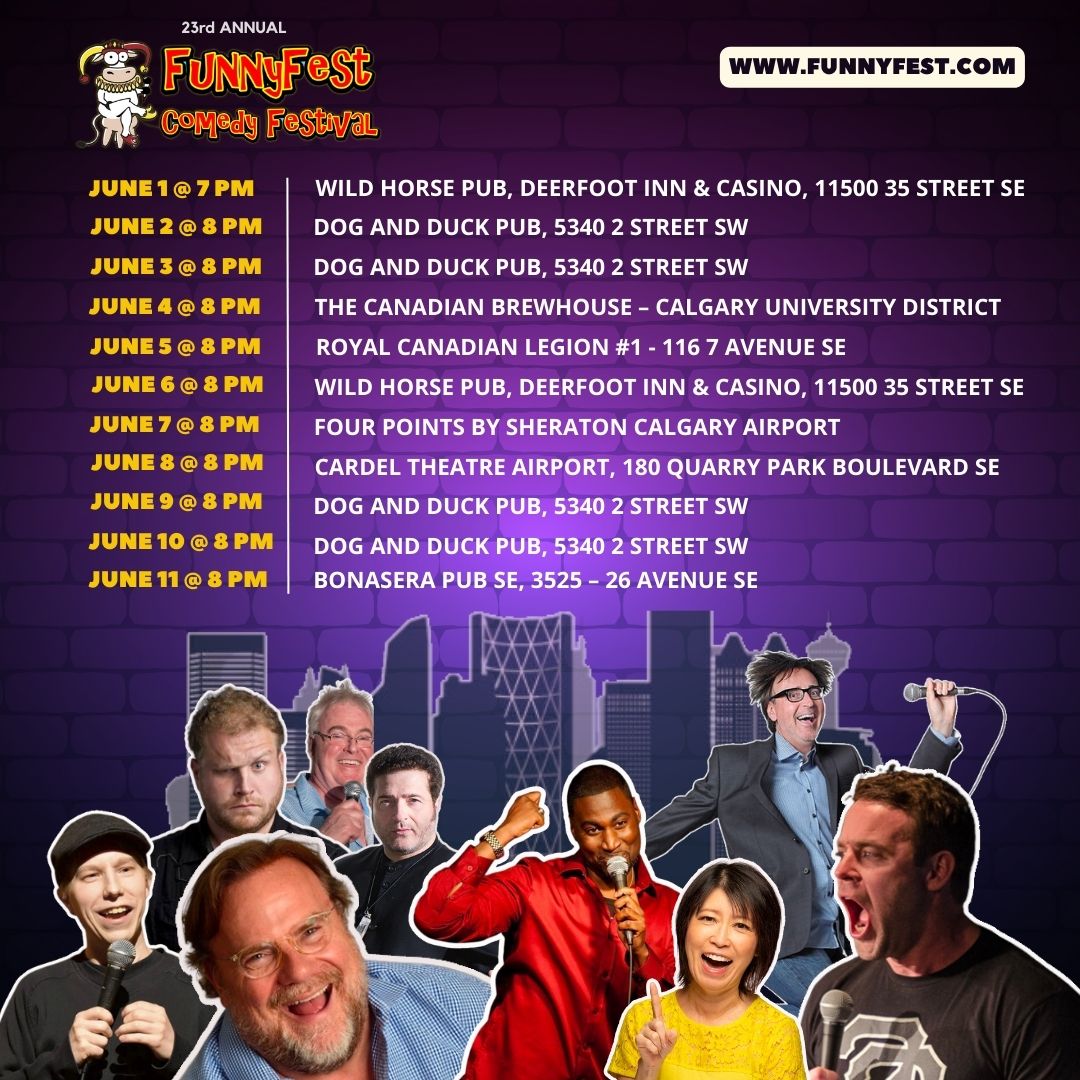 #YYC Laugh with Comedians at Western Canada's largest Comedy Festival, June 1 to 11
🎤6 Comedians from Canada &amp;USA per show. Choose a date and Get tickets! 👉FunnyFest.com 
#calgaryevents #standupcomedy