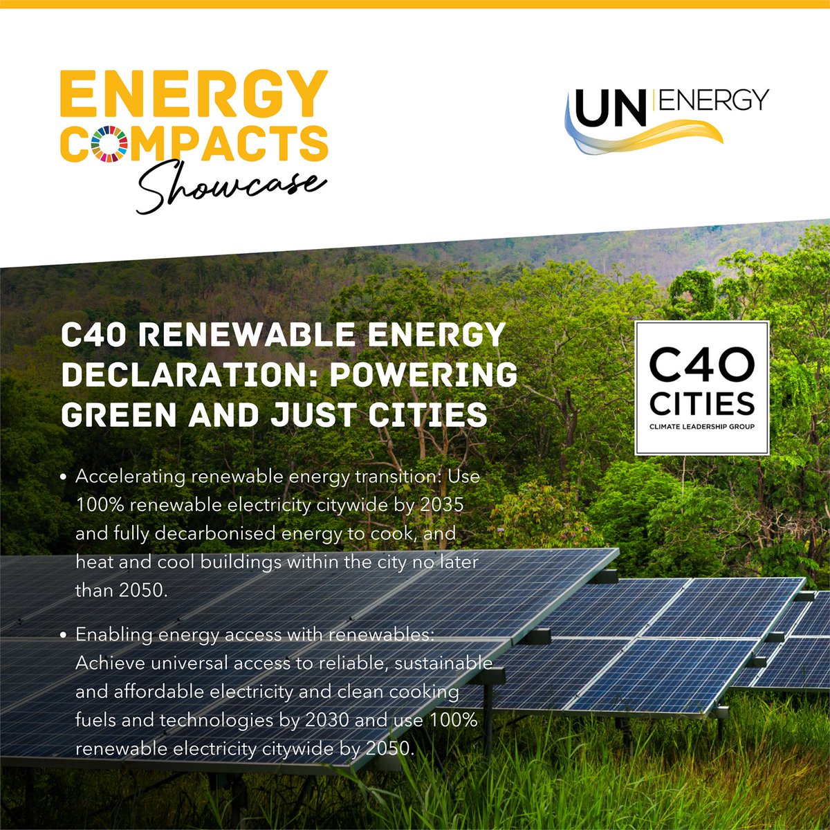 Sustainable Energy for All | #SDG7BeBold (@seforallorg) on Twitter photo 🏙️ <a href="/c40cities/">C40 Cities</a>, a 🌍 network of mayors from 100+ cities is leading the charge towards a sustainable future. By 2035, they're powering up w/ 100% #renewableenergy citywide & are fully decarbonizing cooking, heating, & #cooling by 2050. #SDG7 #EnergyCompacts
un.org/en/energycompa… 🏙️ <a href="/c40cities/">C40 Cities</a>, a 🌍 network of mayors from 100+ cities is leading the charge towards a sustainable future. By 2035, they're powering up w/ 100% #renewableenergy citywide & are fully decarbonizing cooking, heating, & #cooling by 2050. #SDG7 #EnergyCompacts
un.org/en/energycompa…