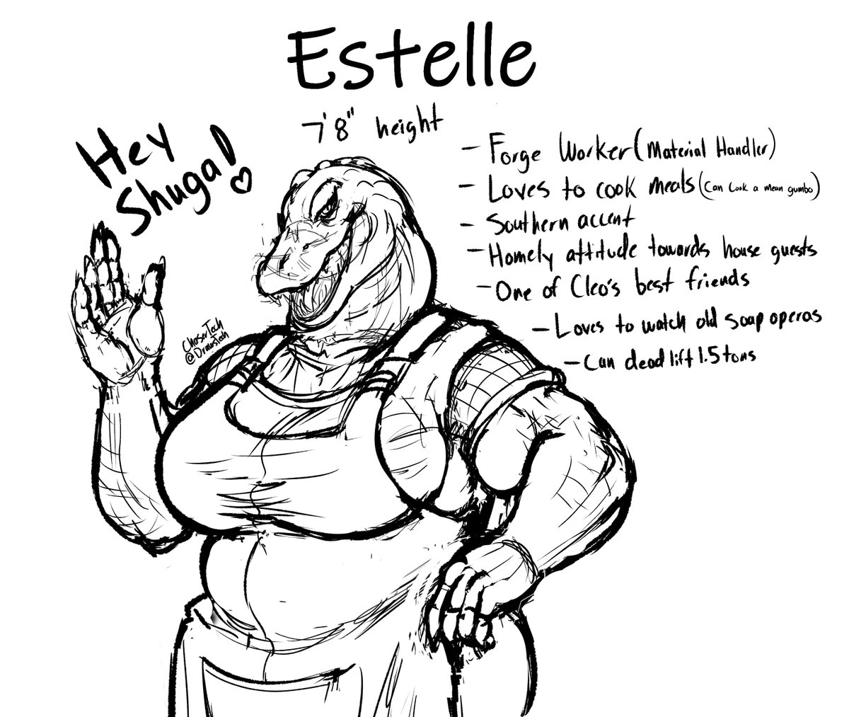 Sketch of my new Alligator character, Estelle!