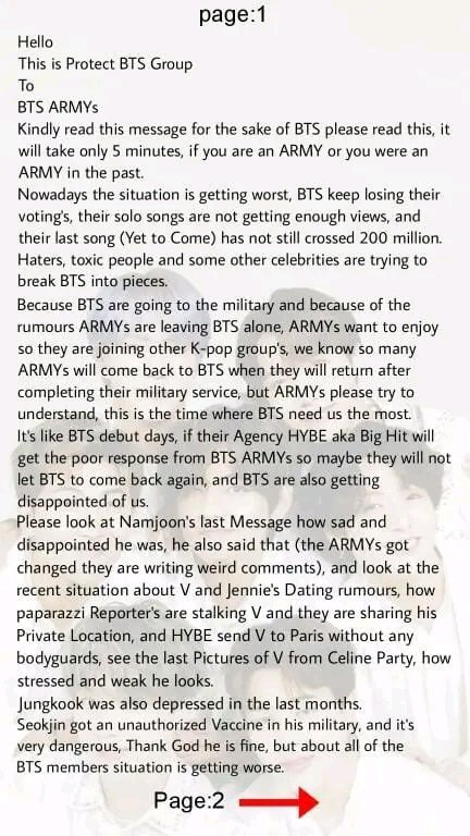 BD_BTS_armygirl's tweet photo. Bangtan Sonyeondan...! 💜🤍
Bangtan Army where are you...?
We need you for Protect our boys 🥺
#savebts
#comebacktobts
#protectbts
#HYBE
#BigHitProtectYourArtist 
#SaveBts
#ComeBackToBts
#ProtectBts
#PROTECTBTS   
  #PROTECTBTS
#STANDWITHBTS https://t.co/oCjn4JBAQj