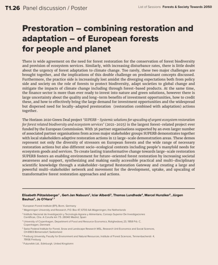 Does your #research focus on #forest #restoration, #biodiversity #conservation, do work on #prestoration (restoration&adaptation to #climatechange) or #sustainablefinance? Don’t forget to submit an abstract for our #SUPERB session at #IUFRO2024!