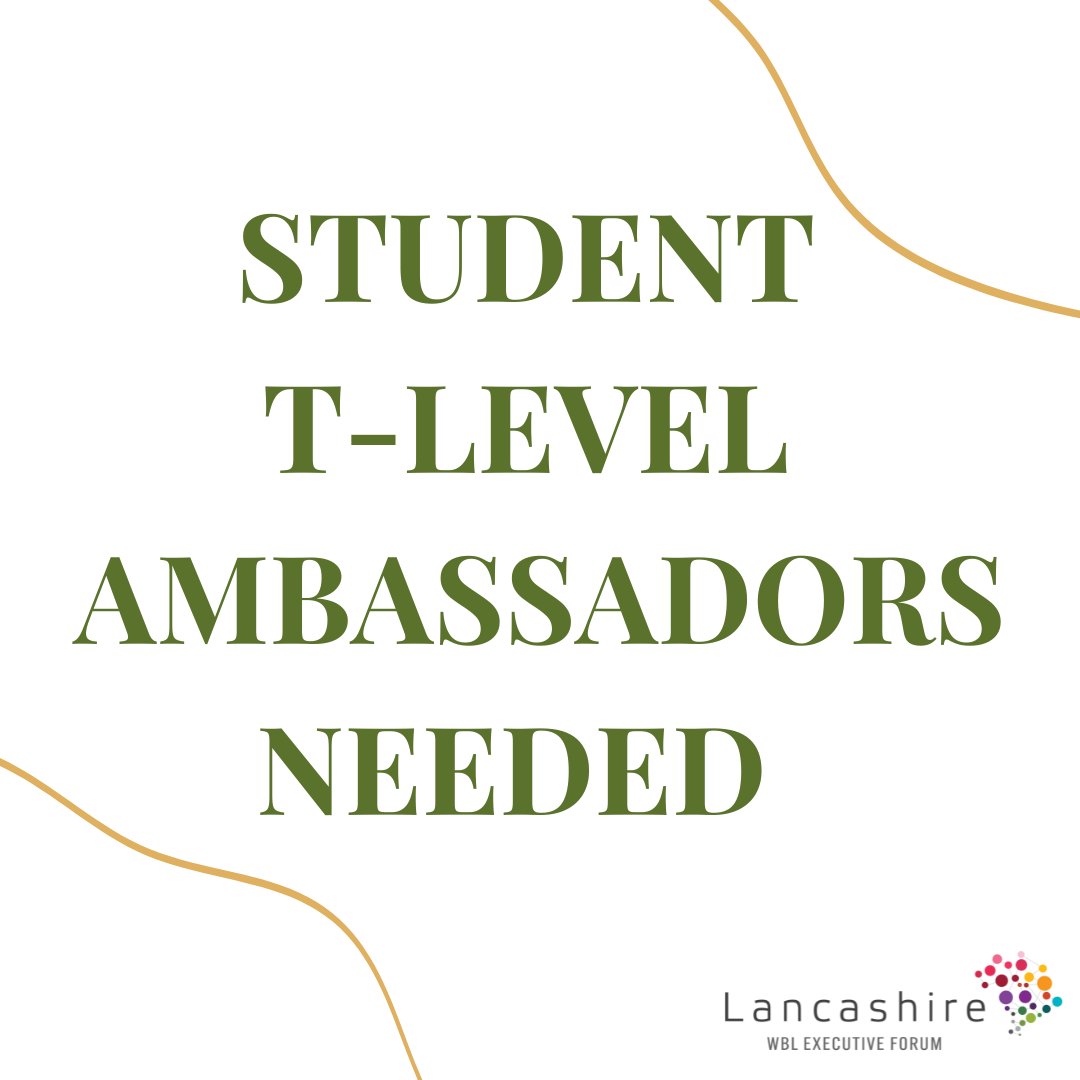 📣 Student T-Level Ambassadors needed 📣 What for... - Assist in apprenticeship & t-level delivery to a group of year 9s by sharing T-Level experiences - One hour of time will be needed (dates TBC) 📧 sarah@lancsforum.co.uk