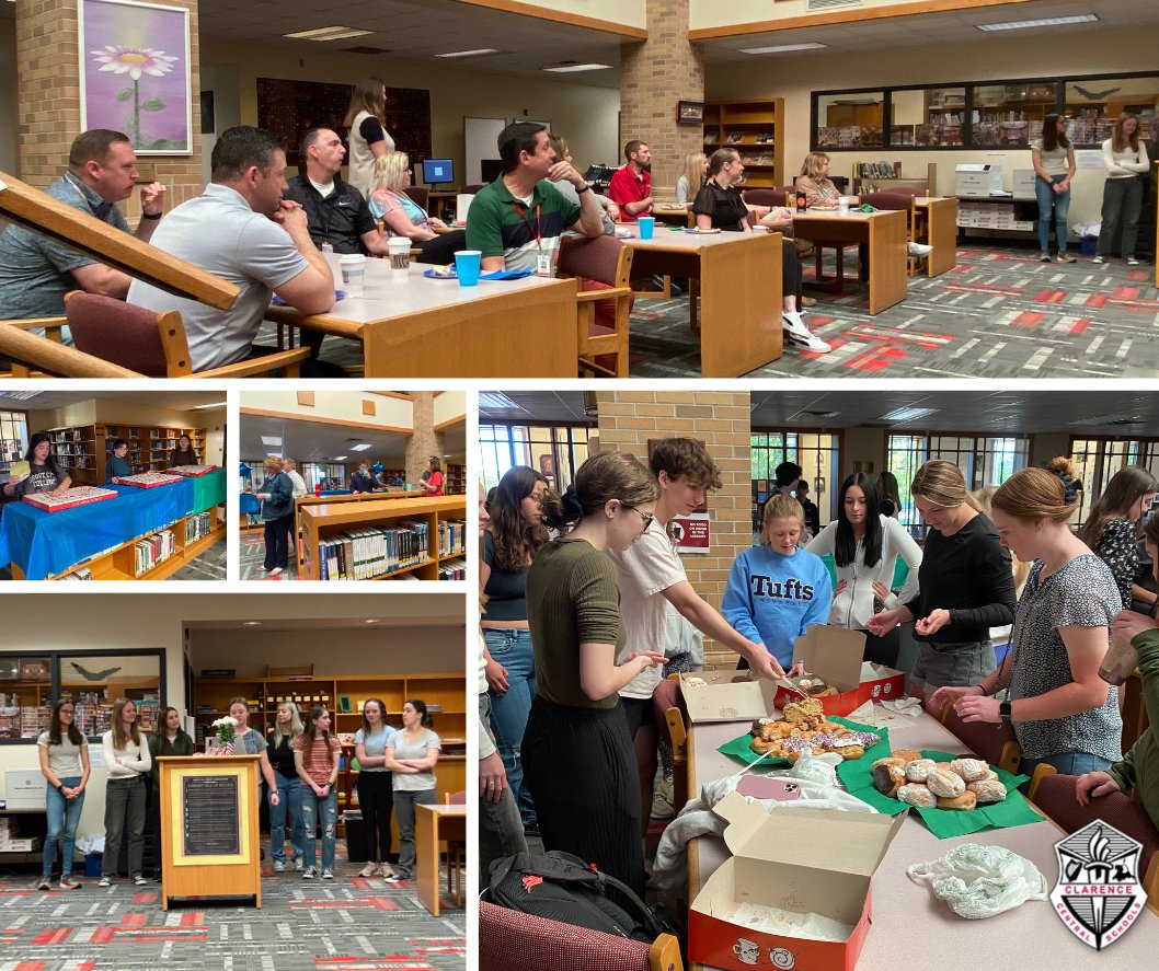 Students from <a href="/CHS_Devils/">CHS Red Devils</a>' Leadership Club and Future Teachers of America Club hosted a Teacher Appreciation breakfast on Friday! Among the highlights of the breakfast were students recognizing retiring teachers. #ClarenceProud
