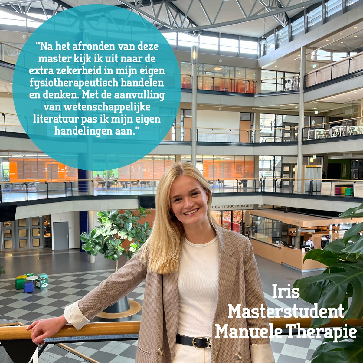SOMT_UoP's tweet image. #masterstudent | Deze vrolijke masterstudent, Iris, zit in het tweede jaar van haar master Manuele Therapie. Ze volgt deze opleiding op onze locatie Zuyd Hogeschool in Heerlen.👏
''De leersfeer en het contact met de docenten op de locatie Heerlen vind ik toegankelijk en fijn.''😊