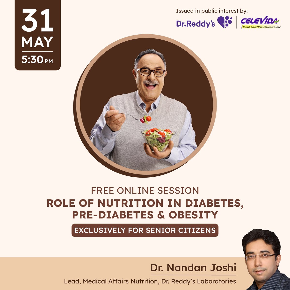An informative session for senior citizens with Dr. Nandan Joshi on the role of nutrition in managing diabetes, pre-diabetes, and obesity. Issued in public interest by Dr. Reddy's.
#HealthyEating #SeniorCitizens 
To attend in our exclusive sessions:
📱 Download the app :…