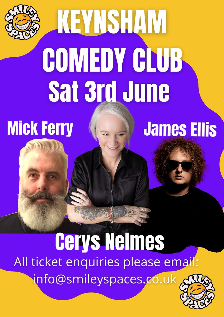 Smiley Spaces (@smileyspaces) on Twitter photo 🎭 Don't miss our comedy evening at The Space in Keynsham on June 3rd! Join <a href="/MickFerry/">Mick Ferry</a>, <a href="/cerysnelmes/">Cerys Nelmes 🦄</a>, and James Ellis for a night of non-stop laughter. Get your tickets now: info@smileyspaces.co.uk. #StandupComedyKeynsham #KeynshamComedy #BristolStandup #BristolComedy 🎭 Don't miss our comedy evening at The Space in Keynsham on June 3rd! Join <a href="/MickFerry/">Mick Ferry</a>, <a href="/cerysnelmes/">Cerys Nelmes 🦄</a>, and James Ellis for a night of non-stop laughter. Get your tickets now: info@smileyspaces.co.uk. #StandupComedyKeynsham #KeynshamComedy #BristolStandup #BristolComedy