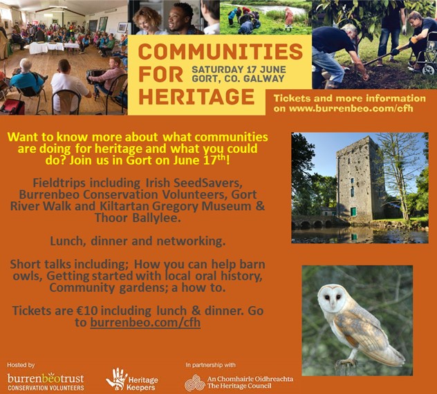 The Heritage Council (@heritagehubire) on Twitter photo If you are interested in #community action for local #heritage, #climate, #biodiversity loss then pop along to this event on 17 June in Gort. burrenbeo.com/cfh.
It promises to be a great day of inspiring talks, wonderful walks & networking.
Hosted by <a href="/BurrenbeoTrust/">Burrenbeo Trust</a> as If you are interested in #community action for local #heritage, #climate, #biodiversity loss then pop along to this event on 17 June in Gort. burrenbeo.com/cfh.
It promises to be a great day of inspiring talks, wonderful walks & networking.
Hosted by <a href="/BurrenbeoTrust/">Burrenbeo Trust</a> as