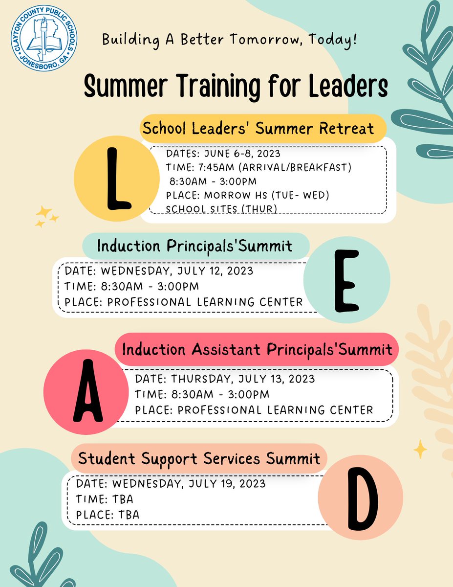 Take a look at our 2023 Summer leadership development opportunites. <a href="/CCPSNews/">Clayton County Public Schools</a>
